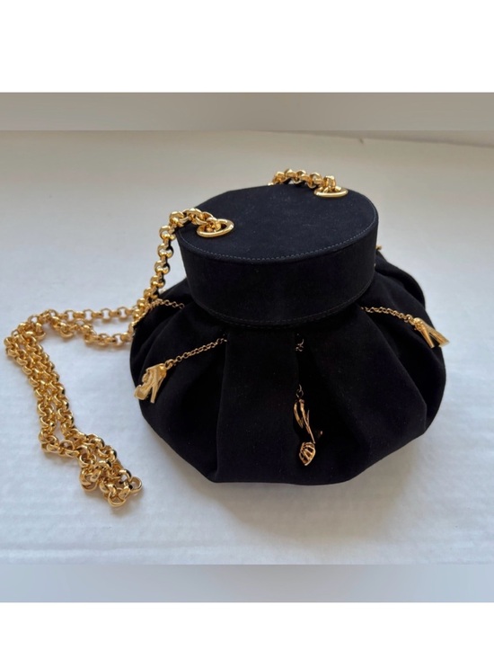 Salvatore Ferragamo Handbags - Vintage Salvatore Ferragamo Black Suede Bucket Bag Shoe Charm Limited Edition